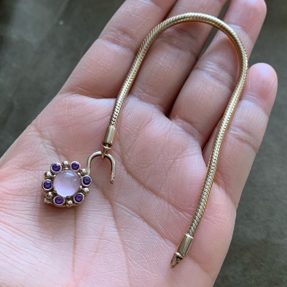 Retired Rare Pandora Carrier Gold Heraldic Snake Chain Amethyst Padlock Bracelet - Picture 9 of 11